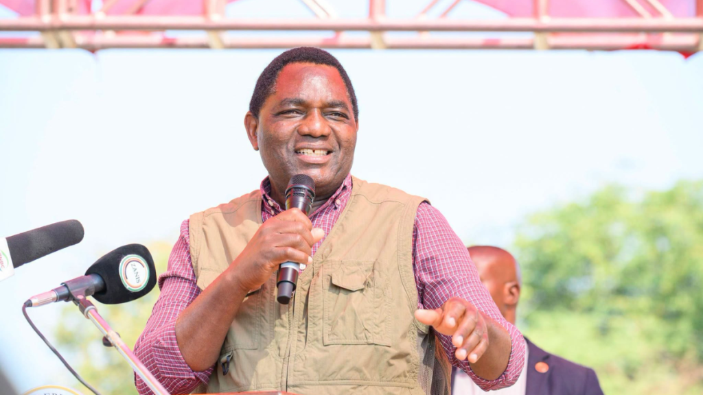 President Hakainde Hichilema addressing residents during a campaign stop in Siavonga District, Southern Province