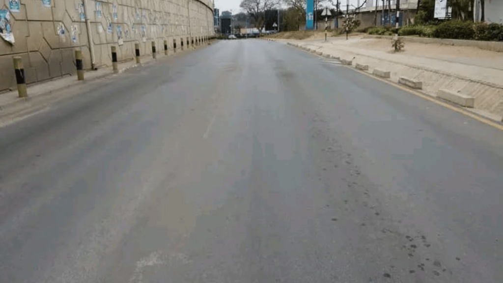 Empty Great East Road in Lusaka on Zambia's 2026 election day