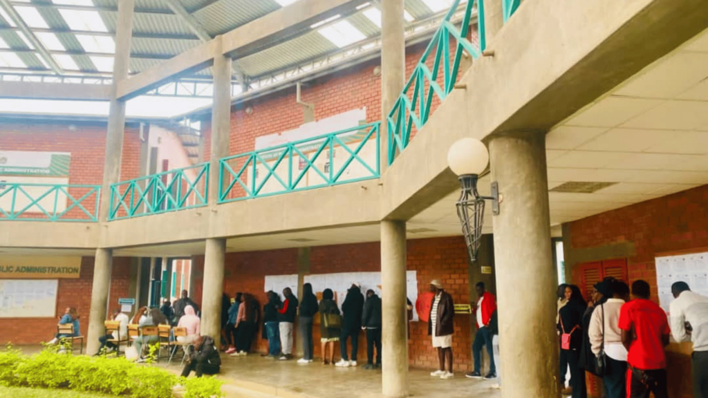 Voters queue outside a polling station in Lusaka during Zambia’s 2026 general election as LDF observers report calm and peaceful voting.