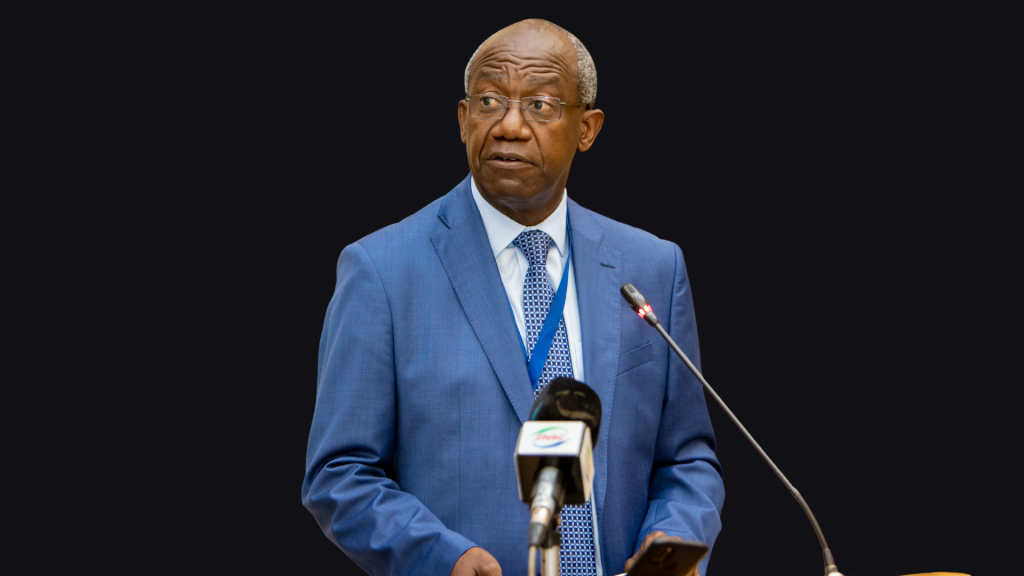 Secretary to the Cabinet Patrick Kangwa speaks to journalists on a ZNBC microphone during a press briefing on the Kabulonga security operation