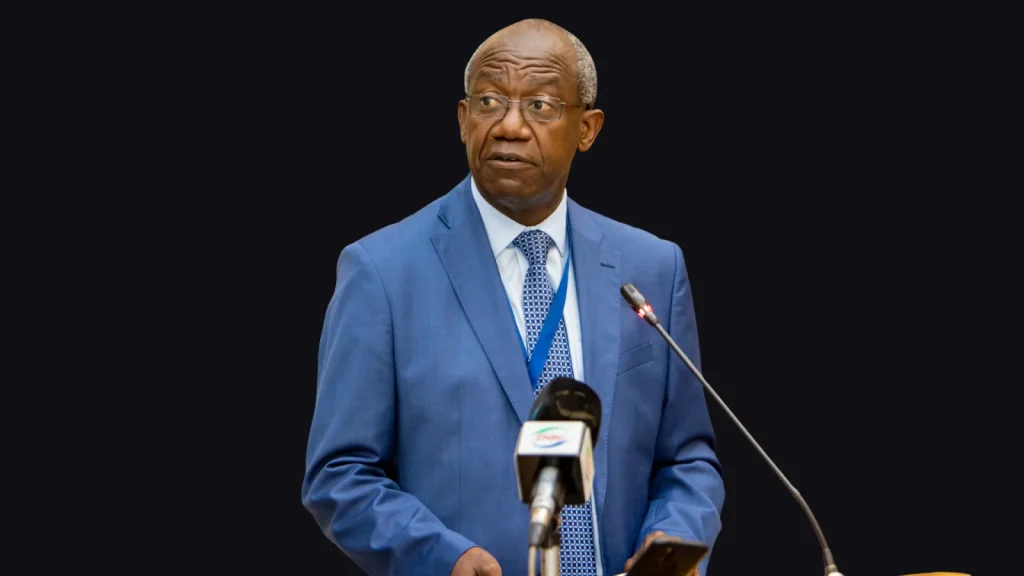 Secretary to the Cabinet Patrick Kangwa speaks to journalists on a ZNBC microphone during a press briefing on the Kabulonga security operation