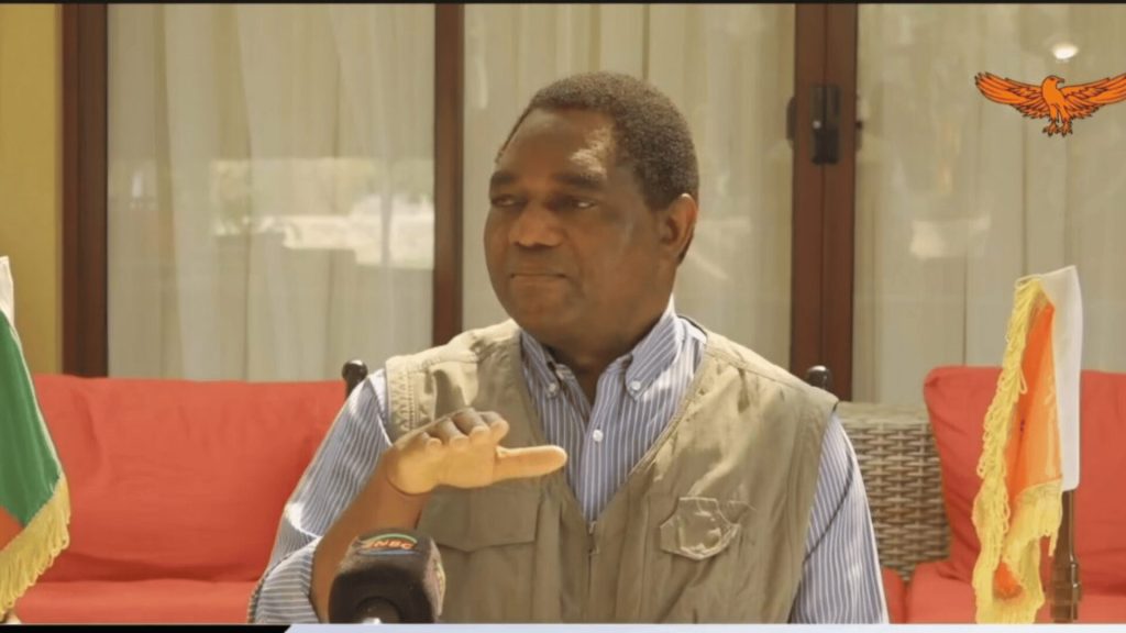 President Hakainde Hichilema speaking during a Special Interview with ZNBC in Lusaka