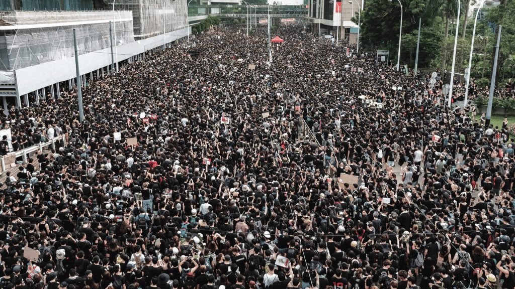 Large crowd gathered at a Zambian political campaign rally