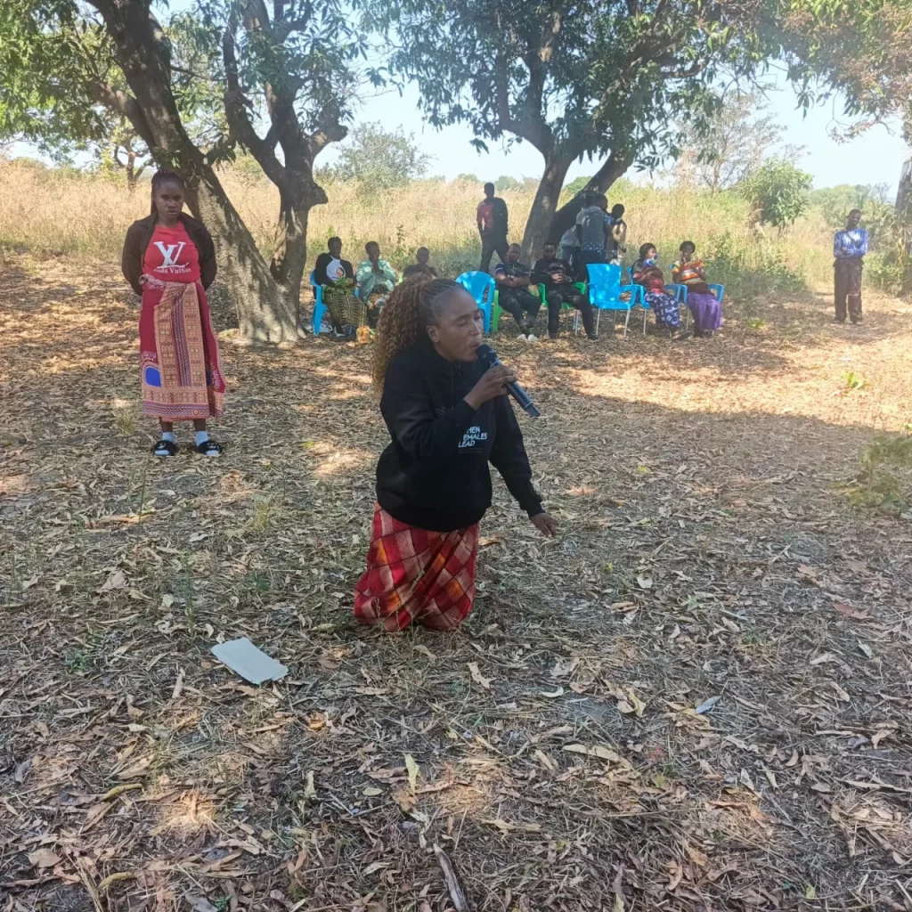 Chembe Kunda addresses residents during a community meeting in Chitambo ahead of Zambia’s 2026 election.
