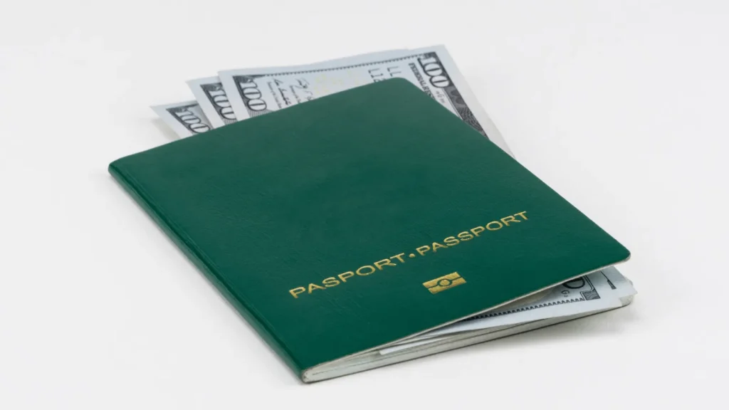 Zambian passport resting on banknotes, representing citizenship, dignity and access to economic opportunity