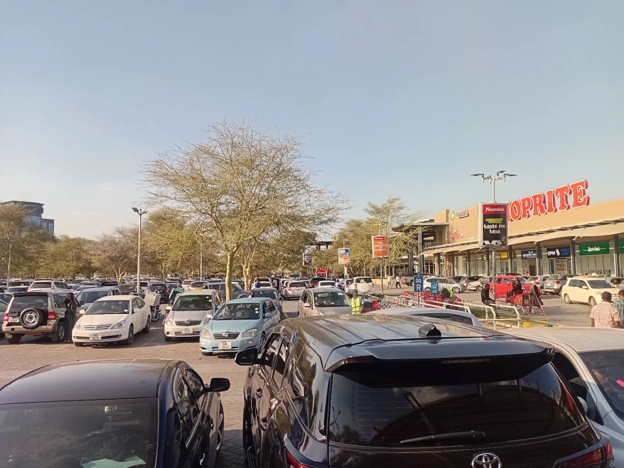 Vehicles filling the parking area outside Shoprite at East Park Mall in Lusaka