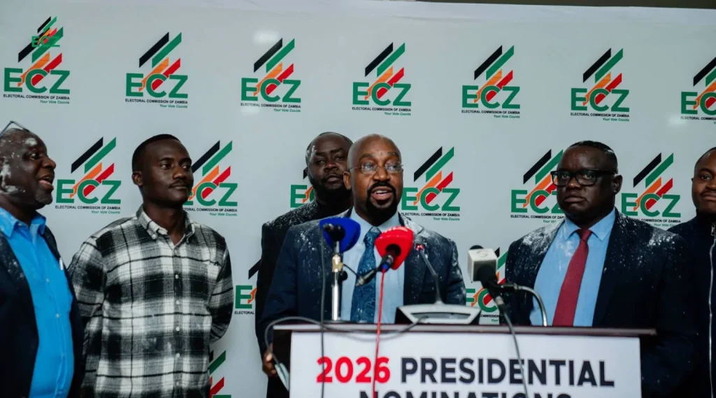 Presidential candidates and officials at the Electoral Commission of Zambia during the 2026 presidential nominations