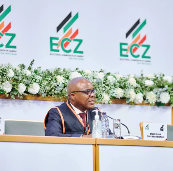 Electoral Commission of Zambia official announcing the fresh Mandevu parliamentary election at a press conference, August 2026