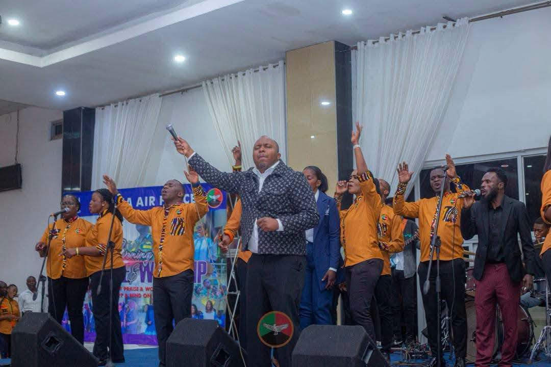 Ephraim Son of Africa performs with the Zambia Air Force Choir in Lusaka