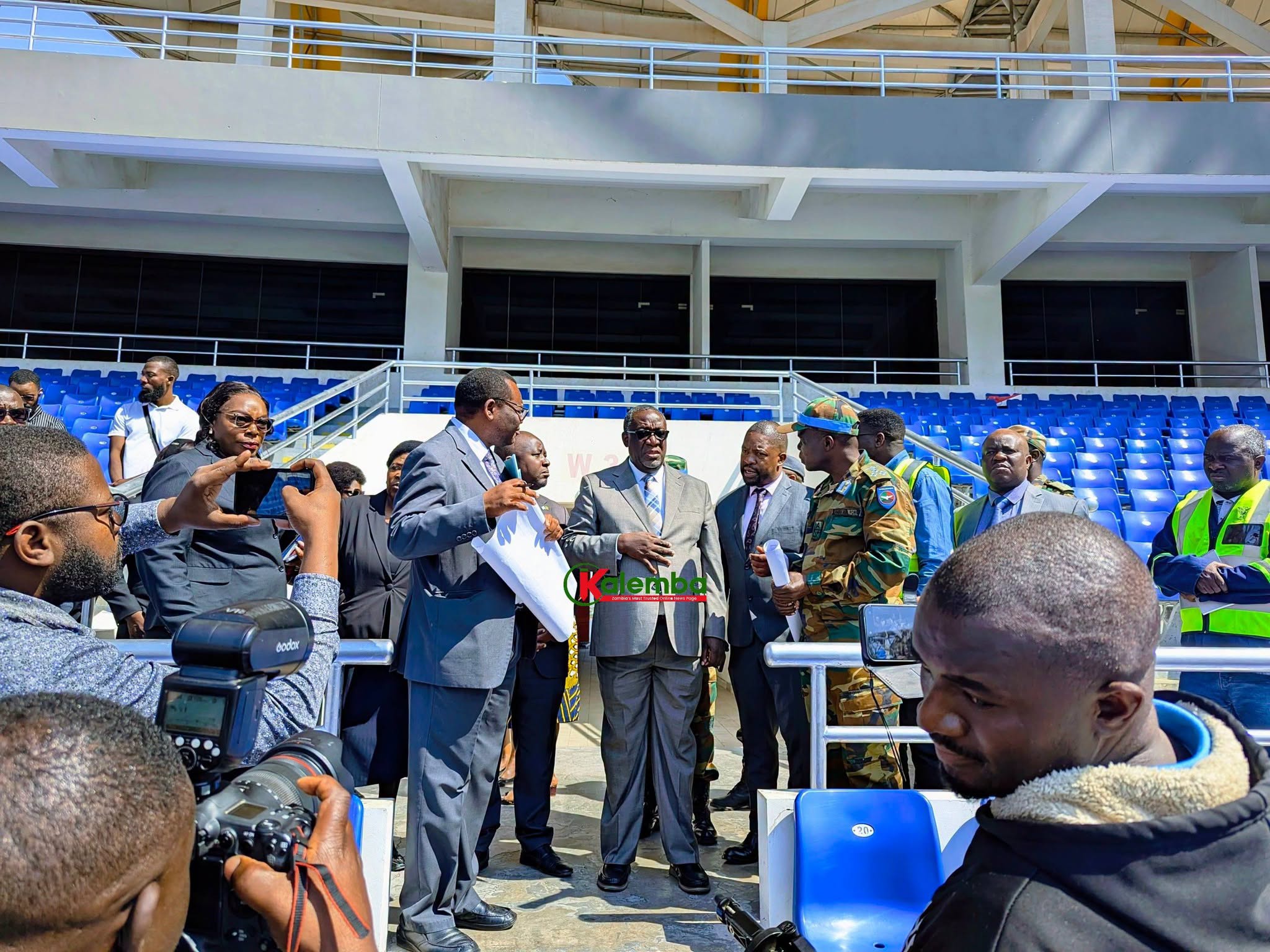Government officials inspect preparations at National Heroes Stadium in Lusaka
