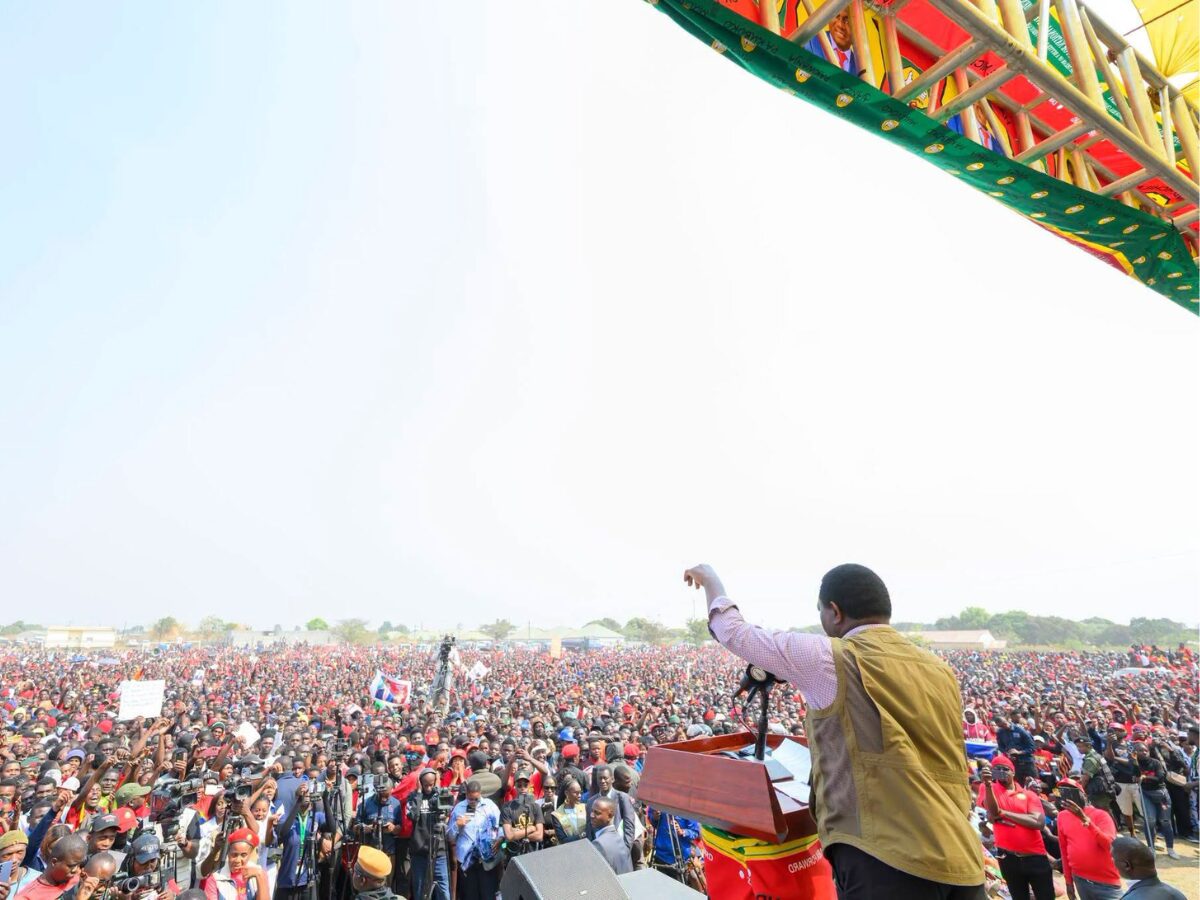 President Hakainde Hichilema addresses a large crowd at a UPND rally in Mufulira, Copperbelt, August 2026