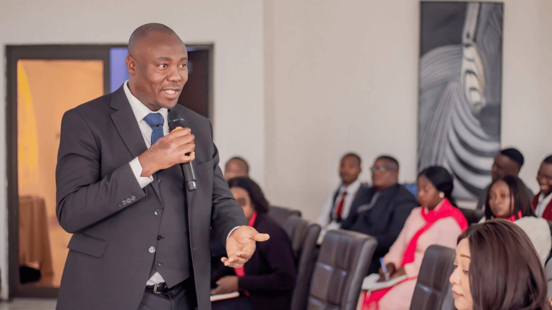 A presenter addresses stakeholders during a Copperbelt pension reform sensitisation session.