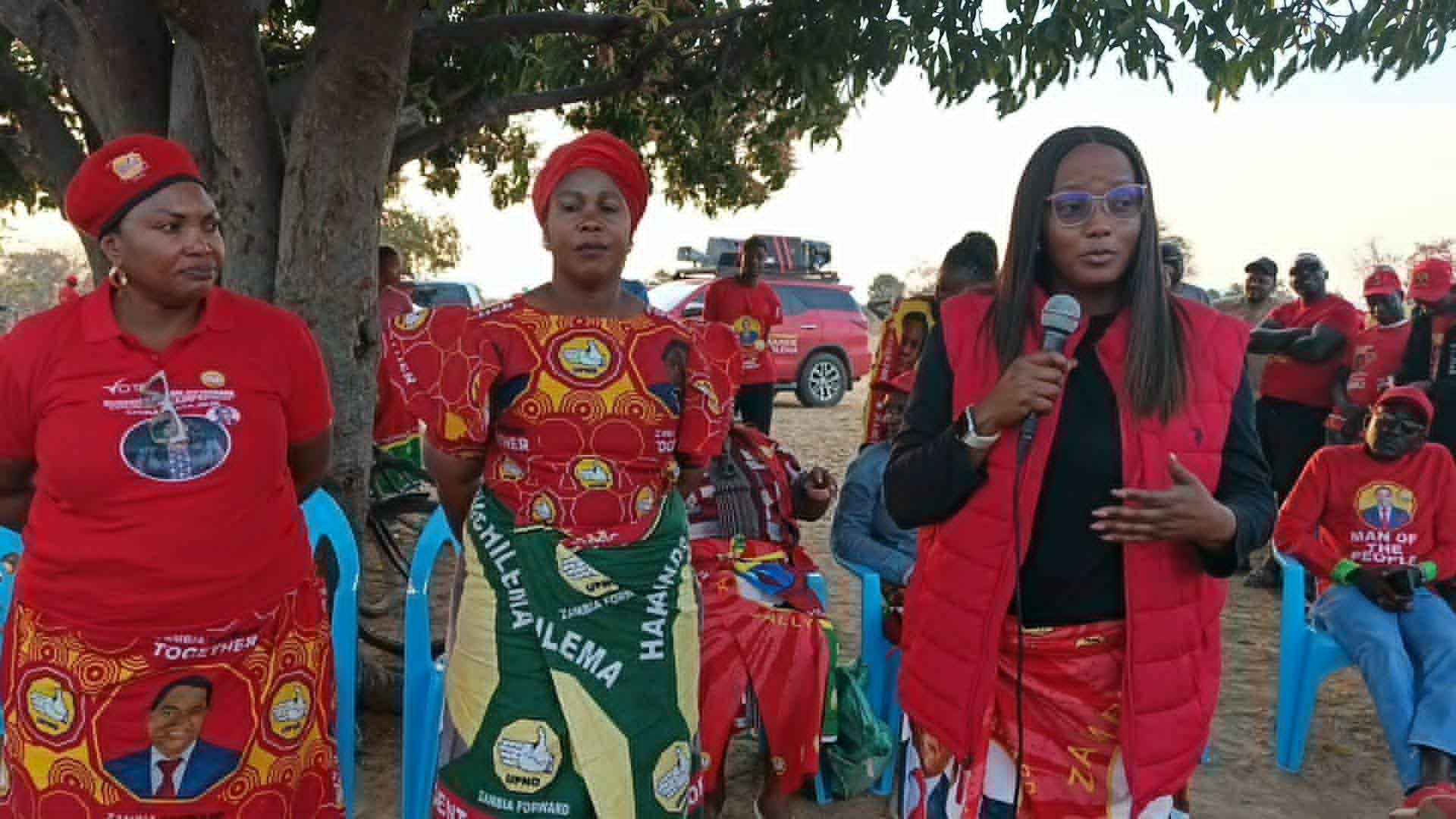 Chikankata MP Jacqueline Sabao addresses residents during a UPND campaign meeting