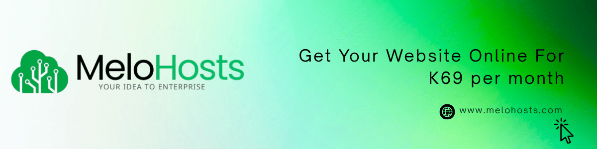 Banner promoting Melo Hosts web hosting services featuring affordable website hosting, domain registration, VPS hosting, SSL certificates, fast SSD servers, and 24/7 expert support for businesses in Zambia.