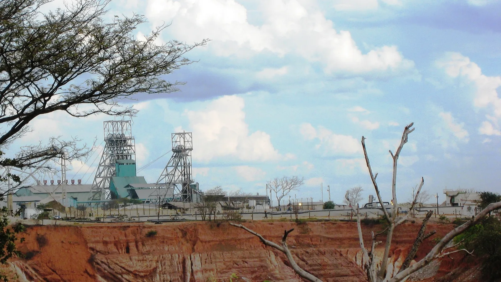 Steel mine headgear structure at Nkana mine rising above Kitwe on the Copperbelt