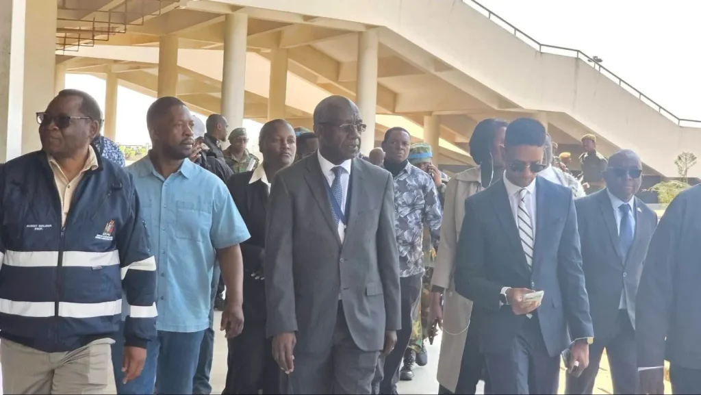 Secretary to the Cabinet Patrick Kangwa leading a delegation through National Heroes Stadium during an inspection of inauguration preparations, Lusaka, August 2026