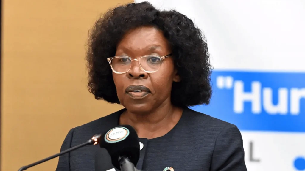 Outgoing UN Resident Coordinator Beatrice Mutali speaking at an event