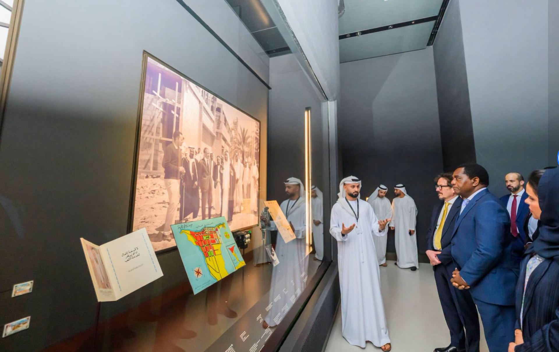 President Hichilema viewing exhibits on UAE history and culture at the Zayed National Museum