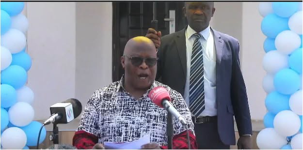 Dr Nevers Mumba speaking at a press briefing announcing his departure from active politics