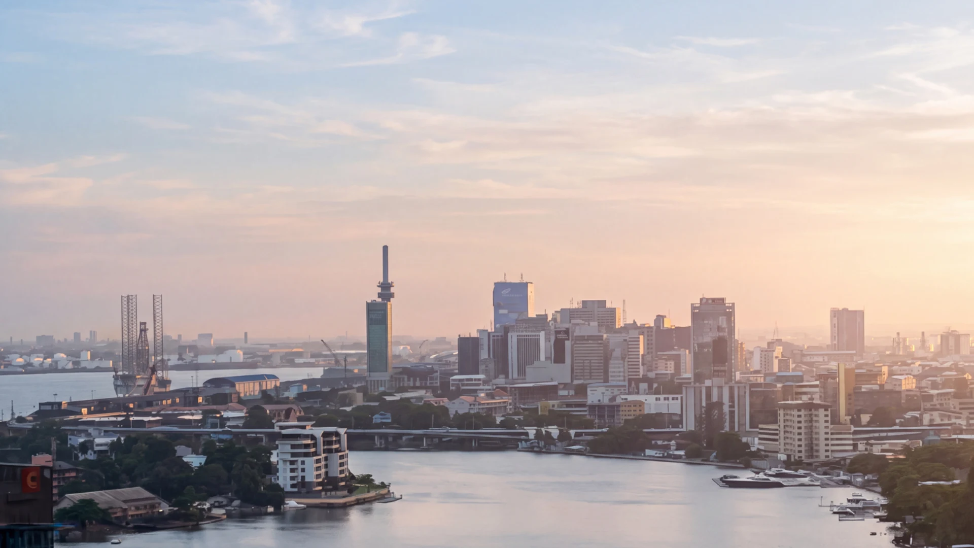 Lagos Island skyline at sunset, the Nigerian financial hub where the Dangote Refinery IPO is listing