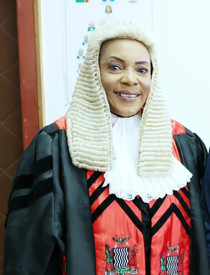 Speaker of the National Assembly of Zambia Dr Nelly Mutti in ceremonial wig and robes at an official opening of Parliament