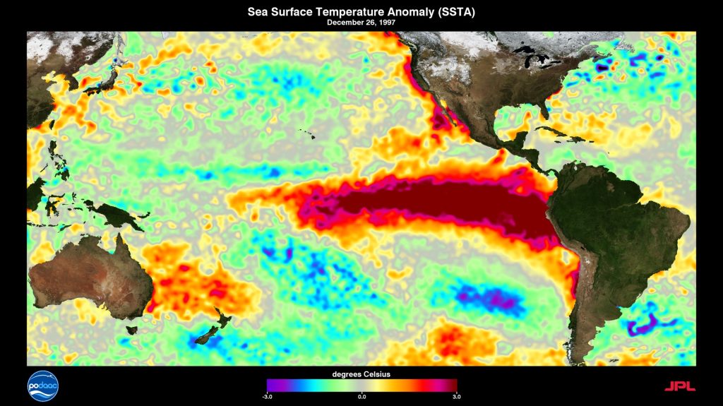 El Nino sea surface temperature map showing the 1997-1998 event
